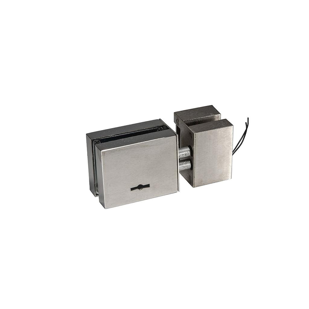 Art.3459-4   Cerrojo para vidrio con cerradura eléctrica bronce platil