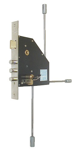 Art.5904/8112-01 Cerradura tres pernos cilindro Europerfil frente hierro niquelado