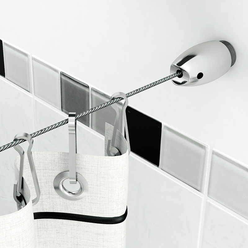 Art.8759-03   Kit tensor cortina baño Oslo con 12 ganchos